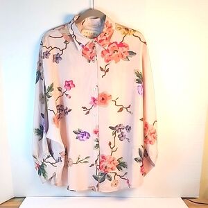 NWT- Ode to Odd from India - 100% silk blouse "Sacred Flower" - one size